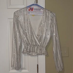 White & silver sequin Show Me your Mumu top